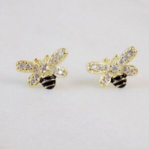 new! bumblebees stud earrings cz diamond pave enamel dainty wings delicate